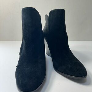 KARL LAGERFELD Black Julita Tassel Wedge Bootie Suede Ankle Boots & Booties
